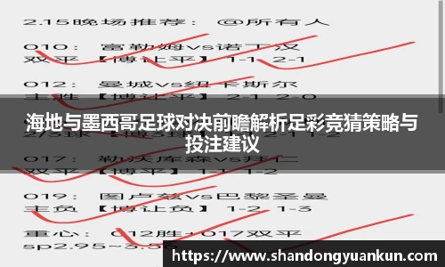 海地与墨西哥足球对决前瞻解析足彩竞猜策略与投注建议
