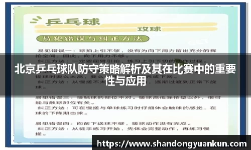 北京乒乓球队防守策略解析及其在比赛中的重要性与应用